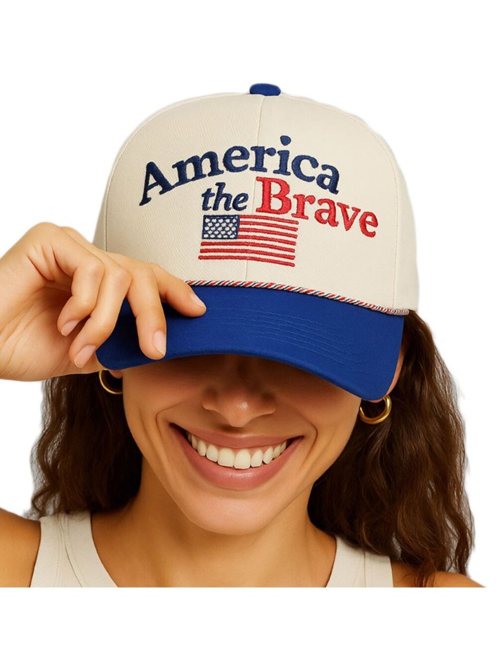 Tigerstars Blue AMERICAN the BRAVE Slogan Embroidered Baseball Cap